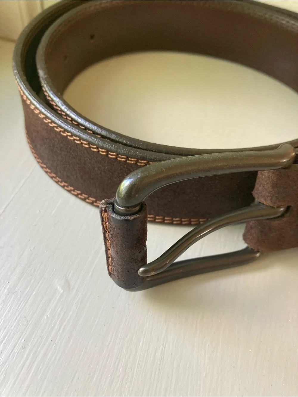 Johnston & Murphy Men's 38 Dark Brown Suede Belt - Contrast Stitch USA